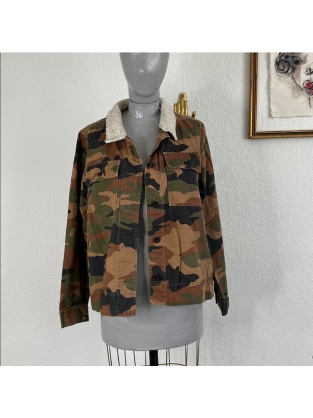 Madewell Northward Cropped Army Jacket in Cottontail Camo: Sherpa Edition